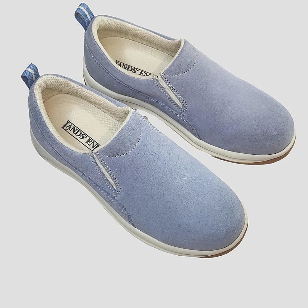 Lands End  Periwinkle Blue Suede Loafers. Size 6